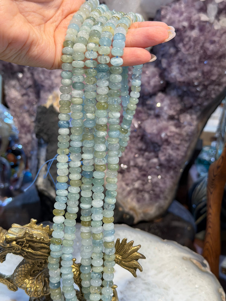 Aquamarine 8mm mixed smooth rondelle gemstone
