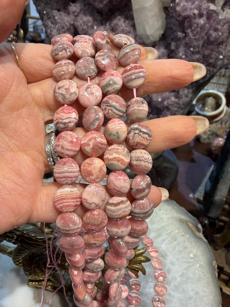 Rhodochrosite coin 10mm gemstone beads