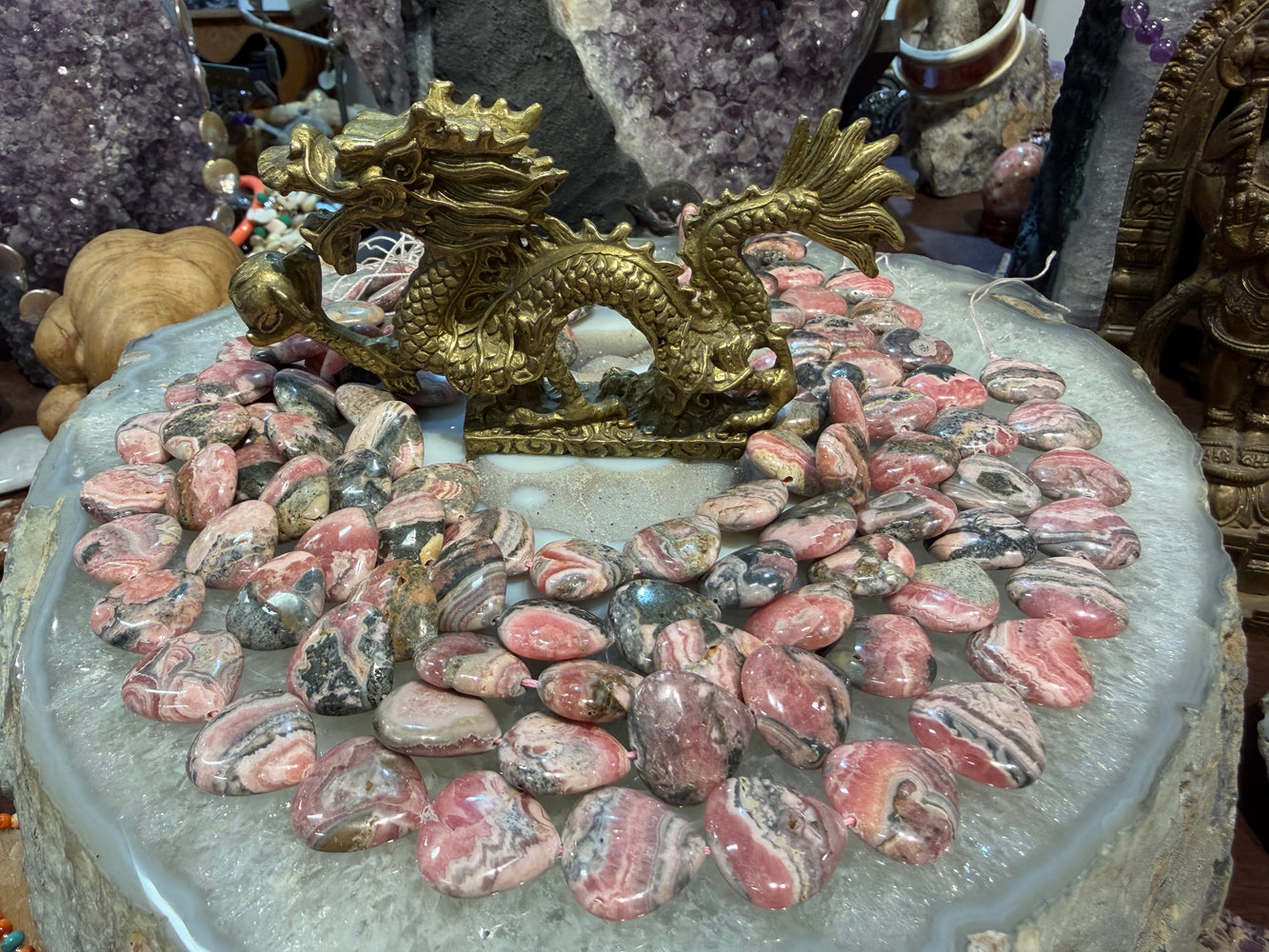 Rhodochrosite heart 18mm gemstones beads