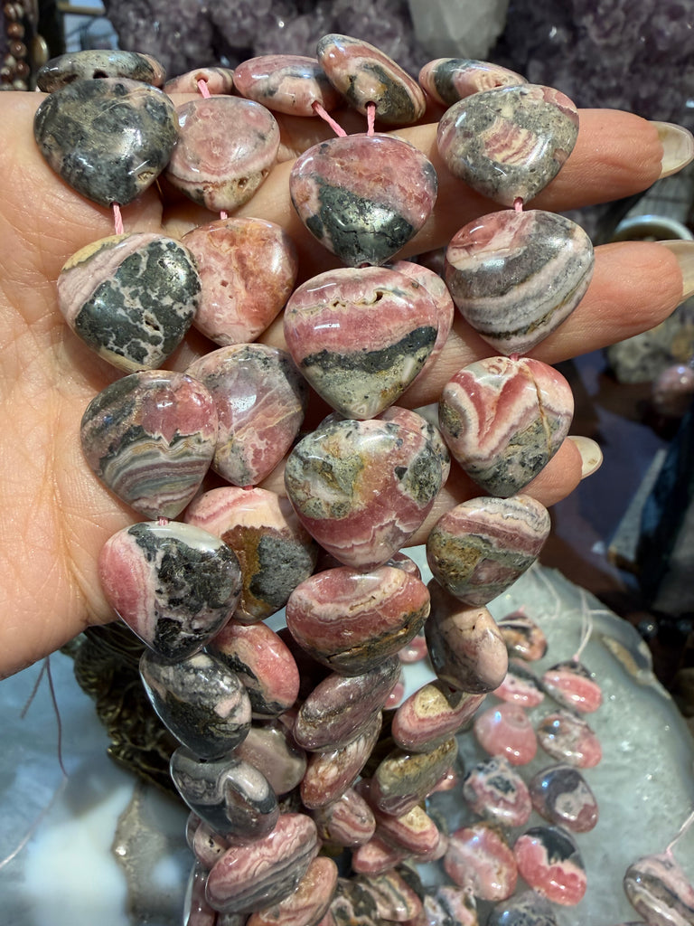 Rhodochrosite heart 18mm gemstones beads