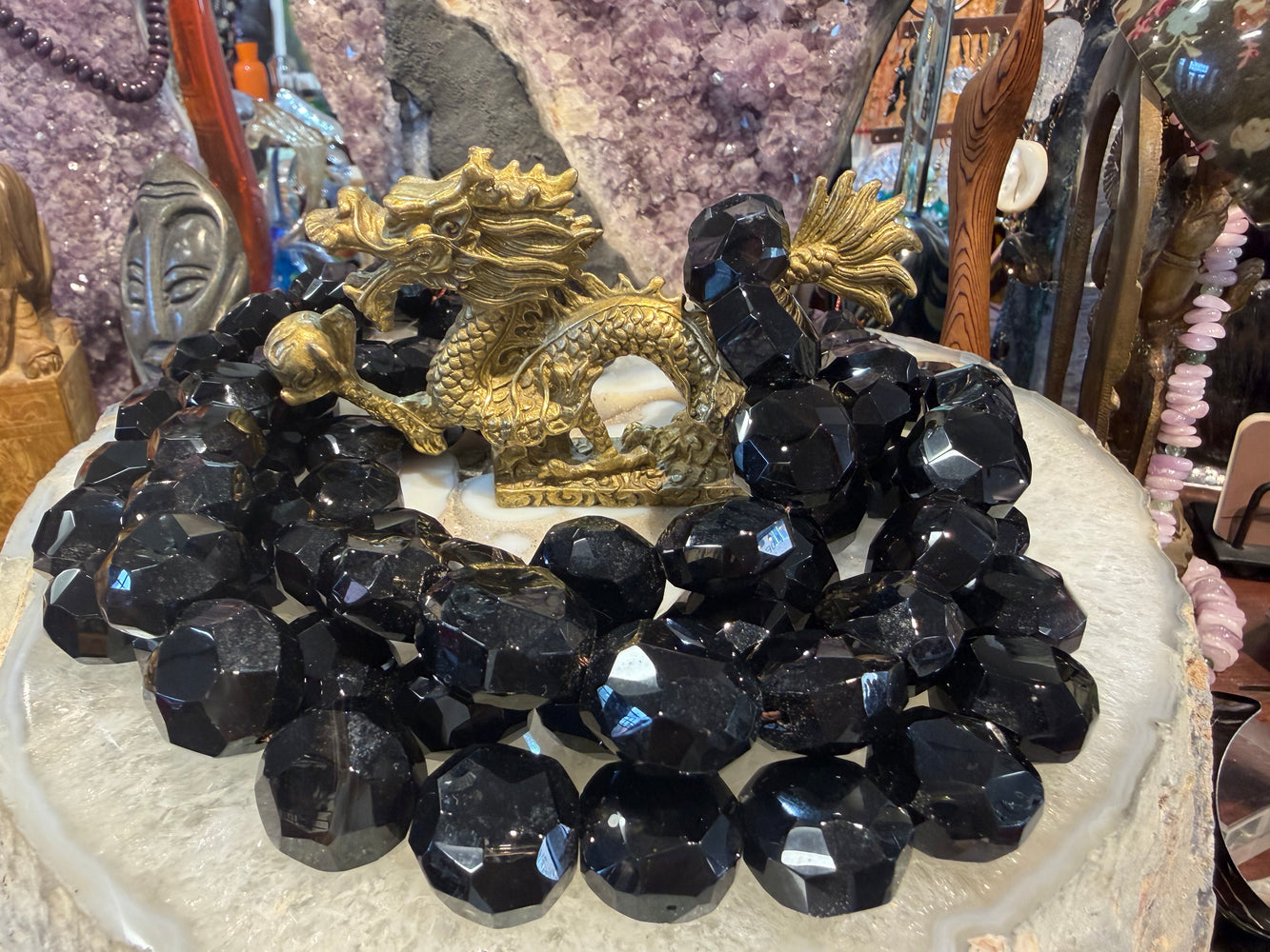 Black agate large 20x14mm faceted gemstones beads