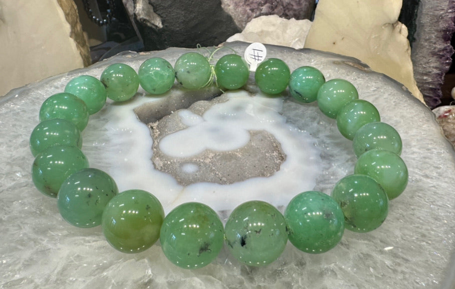 Stunning Natural 20mm Apple Green Chrysoprase Round Gemstone Beads #1