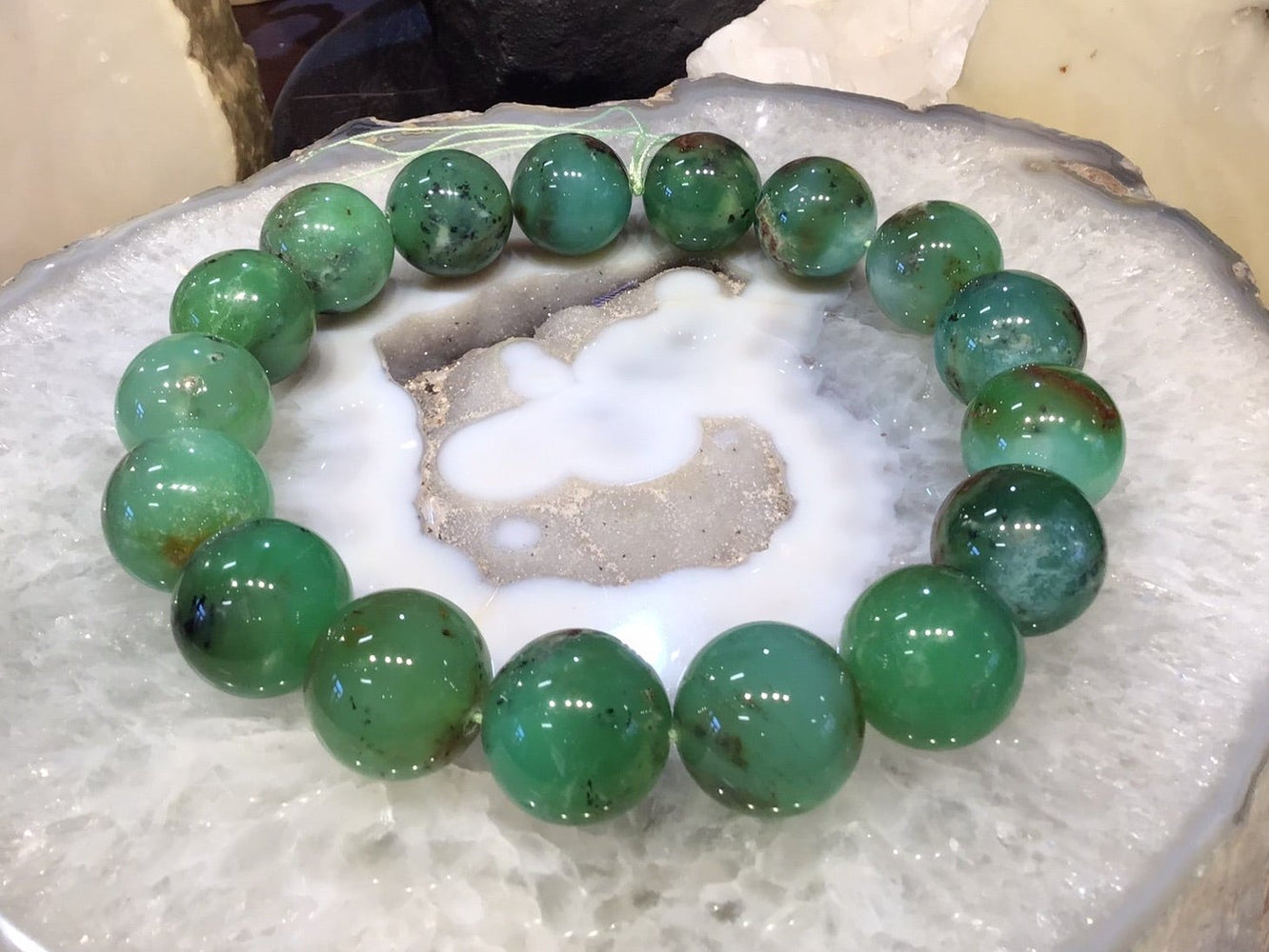 Stunning Natural 23-24mm Apple Green Chrysoprase Round Gemstone Beads