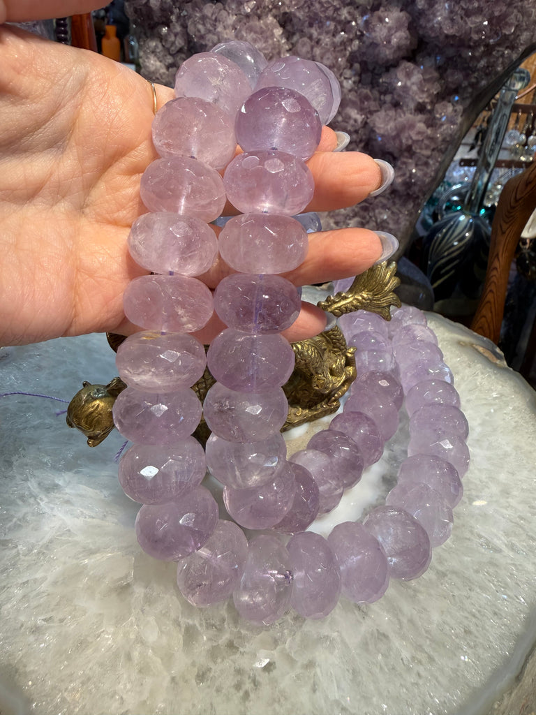 Huge lavender amethyst 21mm faceted rondelle gemstone