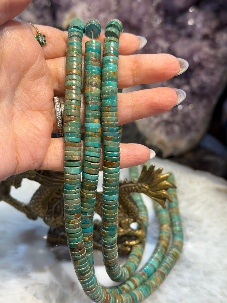 Turquoise brown green 8mm Heishi gemstone