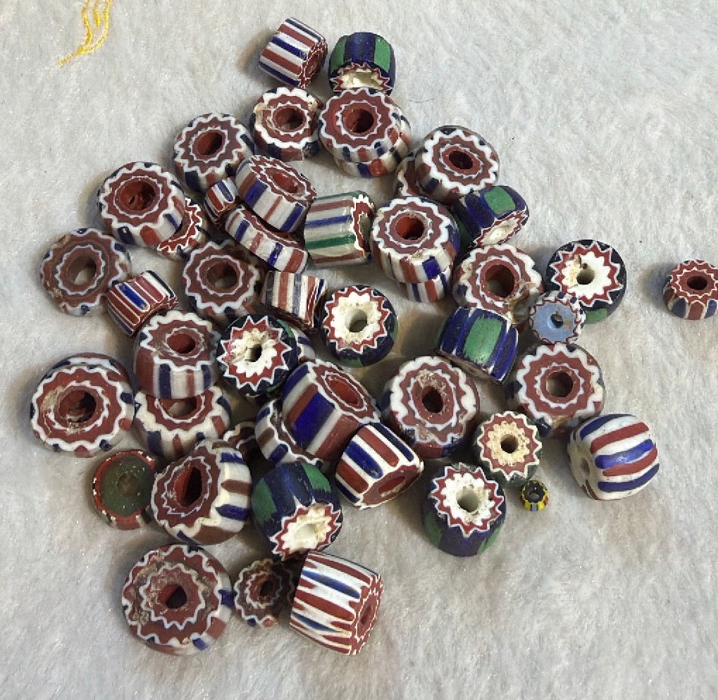 Antique Venetian lot glass chevron bead slices