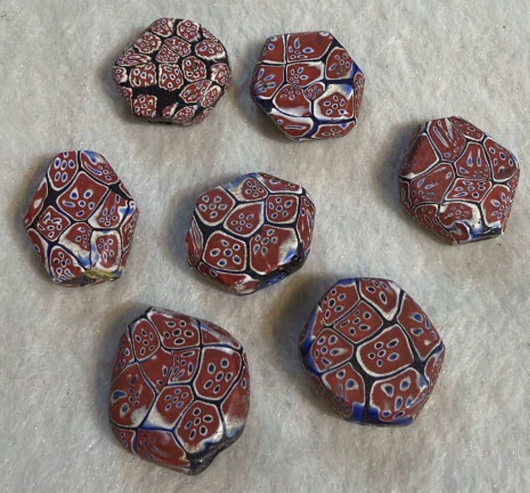 7 antique murano rare hexagonal glass tabular beads Millifiore