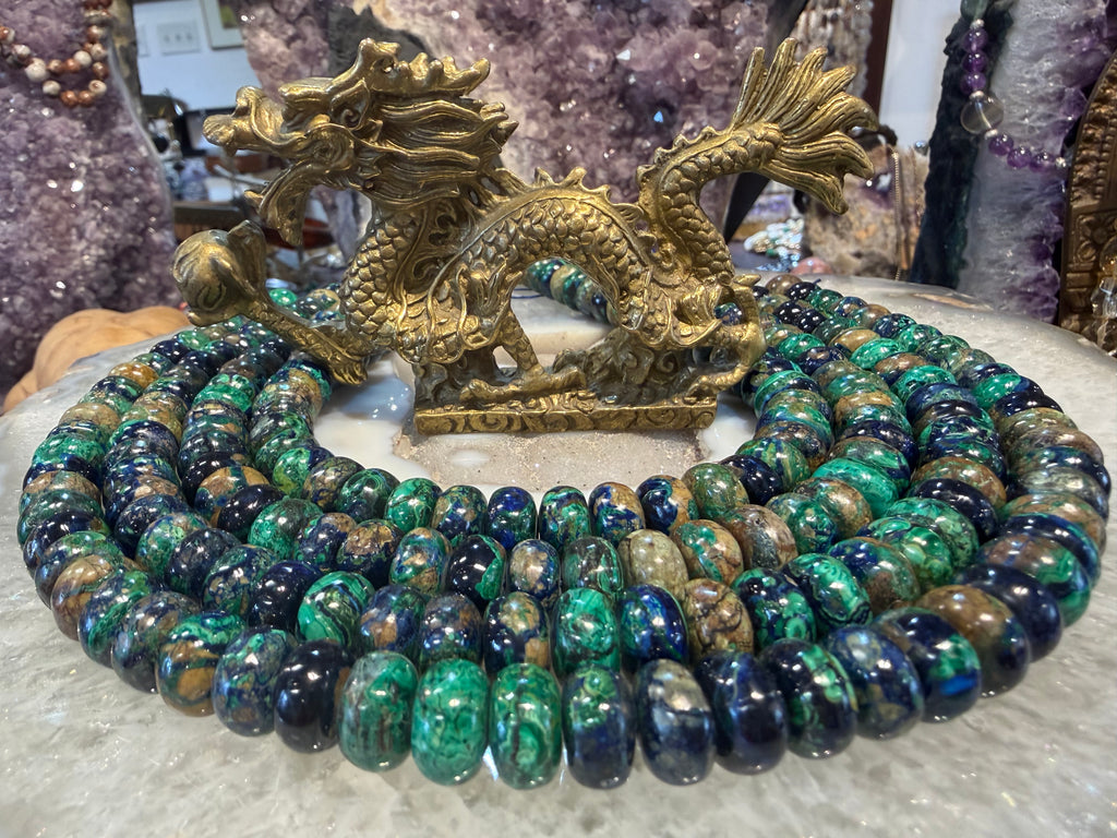 Azurite malachite 12mm smooth rondelle gemstone beads