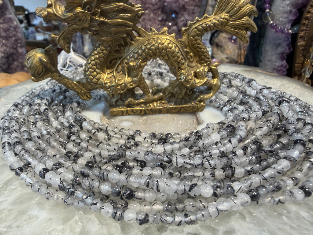 Black Tourmaline quartz 4mm gemstone beads