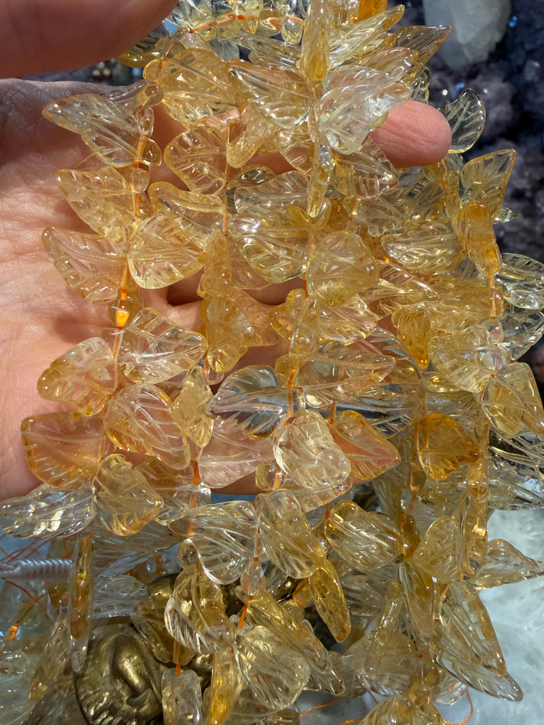 Superb citrine carved leaves 13-18mm gemstones beads