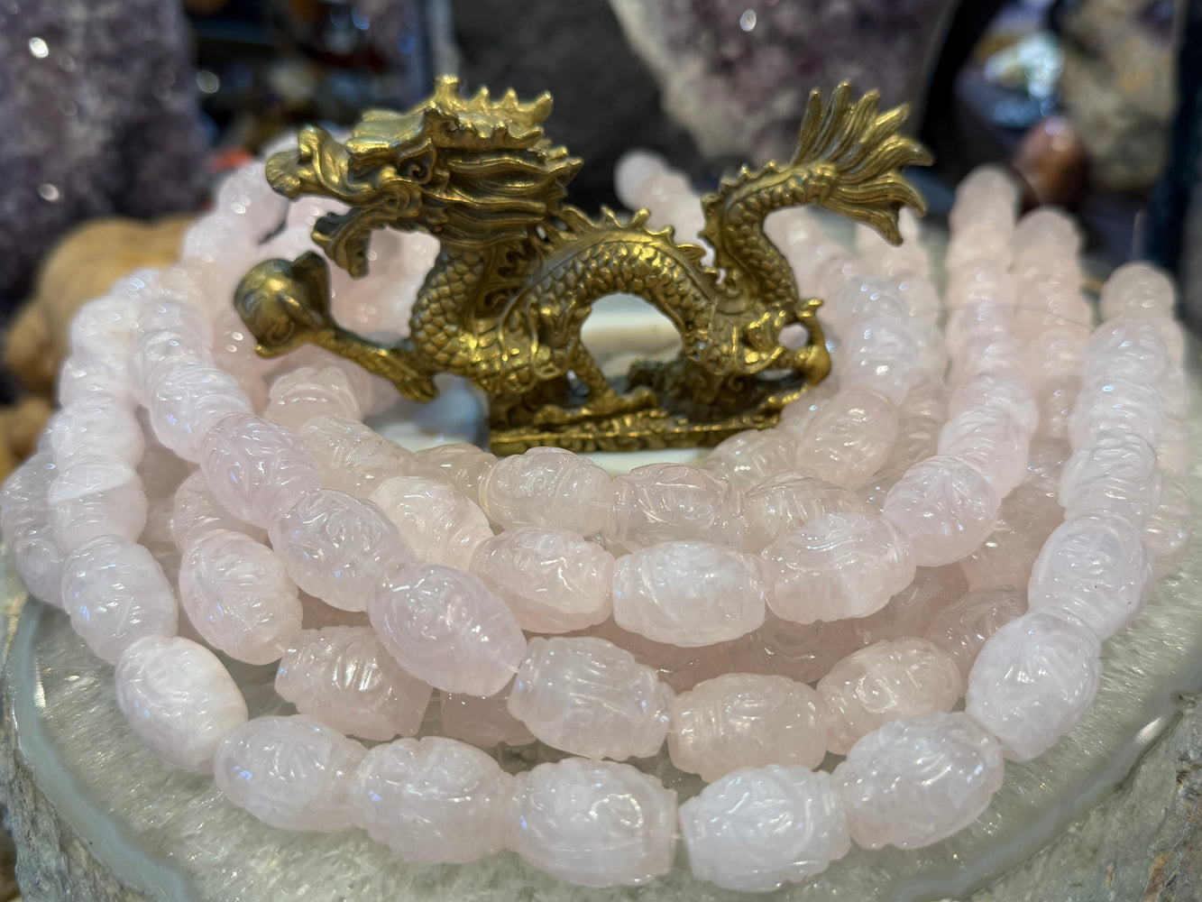 Rose quartz carved 20mm  barrel gemstones beads