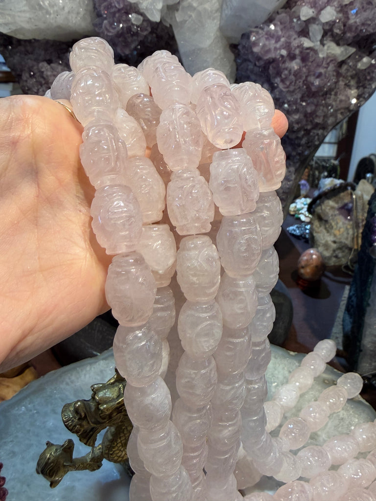 Rose quartz carved 20mm  barrel gemstones beads