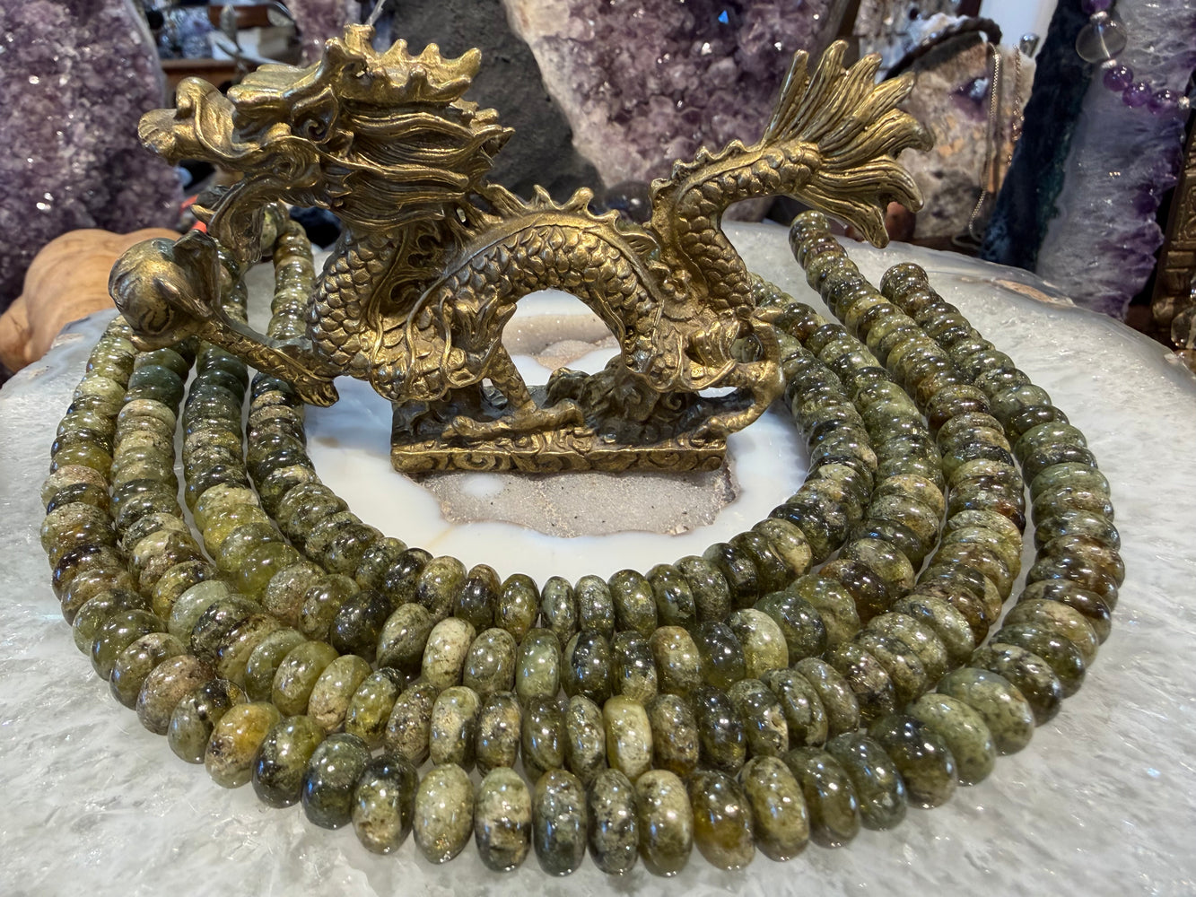 Green grossular garnet 12mm smooth rondelle gemstone beads