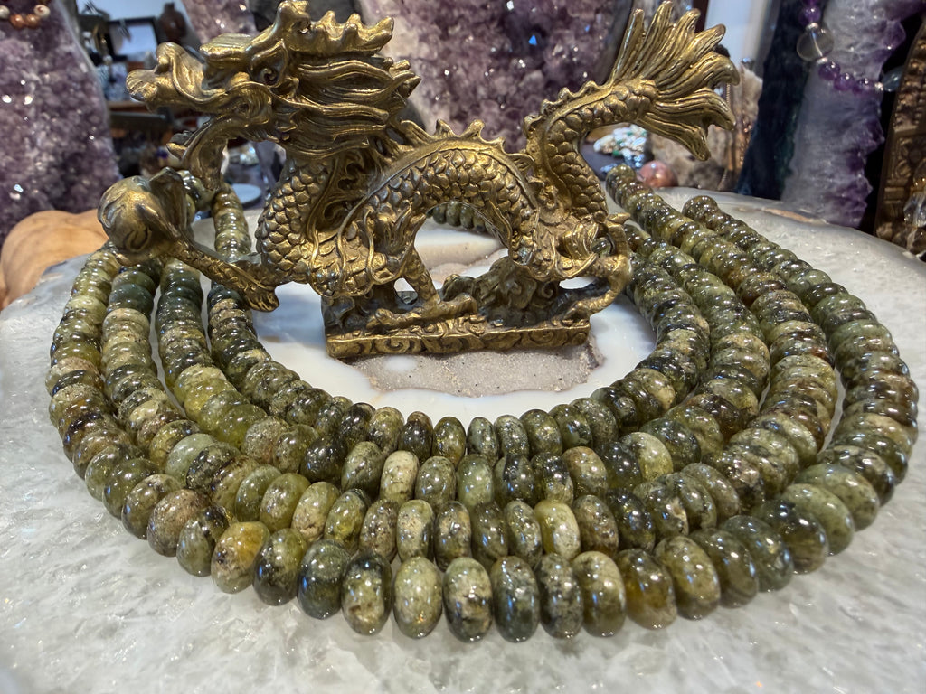 Green grossular garnet 12mm smooth rondelle gemstone beads