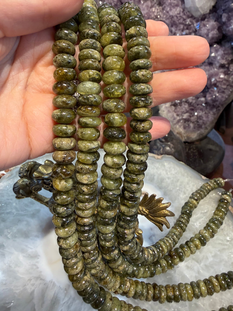 Green grossular garnet 12mm smooth rondelle gemstone beads