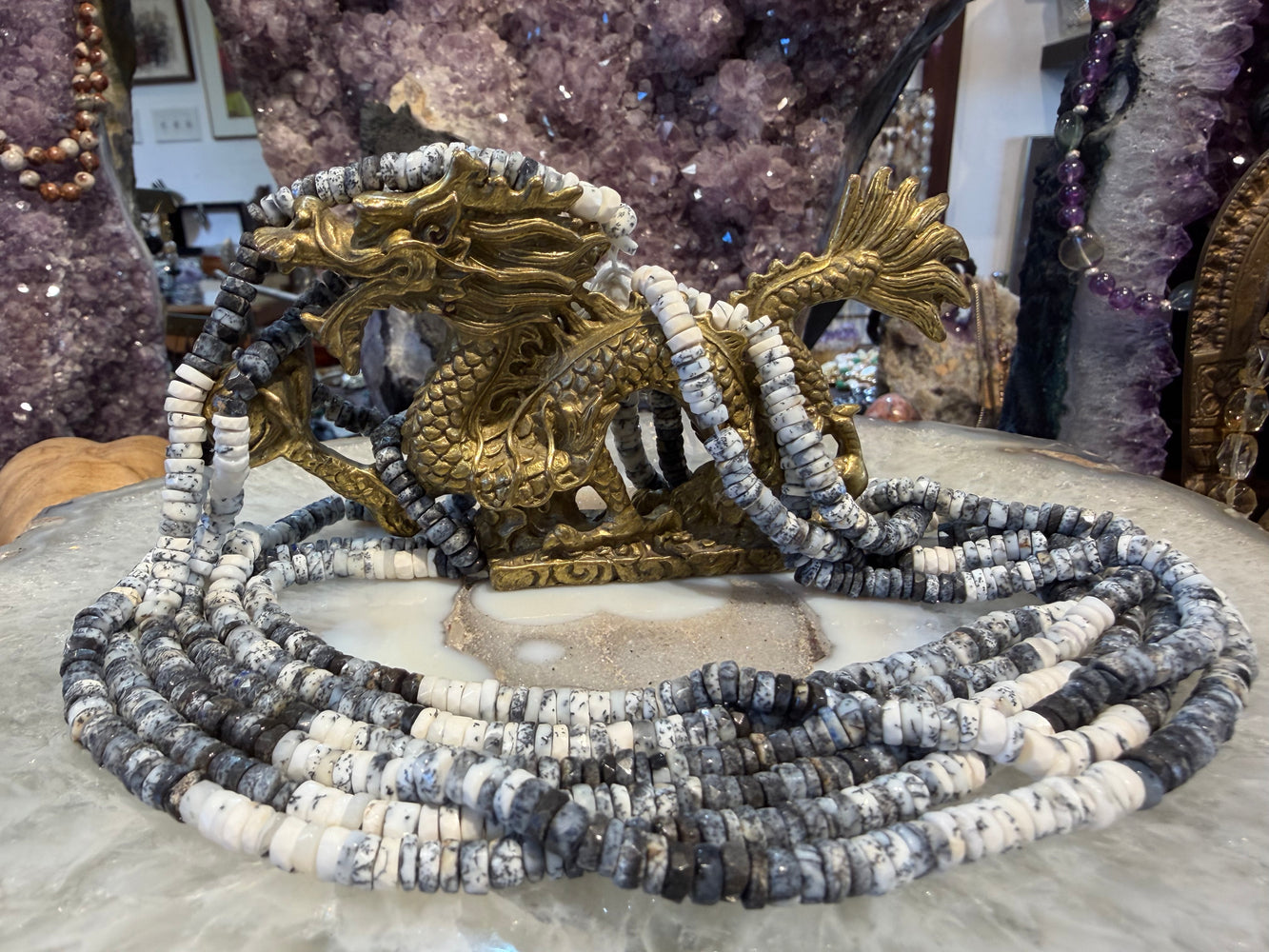 Dendrite opal faceted 5mm rondelle heishi gemstone beads