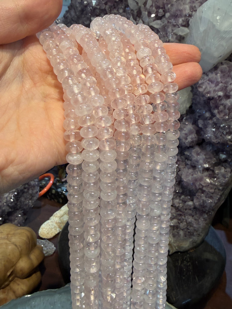 Rose quartz smooth rondelle 8mm gemstone beads
