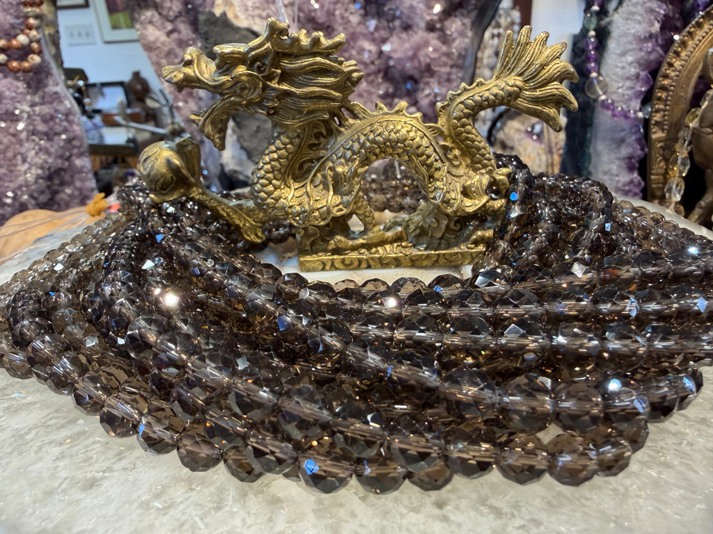 Smoky quartz round faceted 8mm gemstone beads