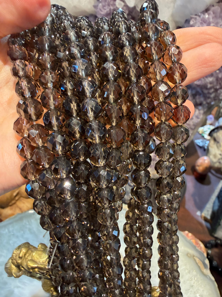 Smoky quartz round faceted 8mm gemstone beads