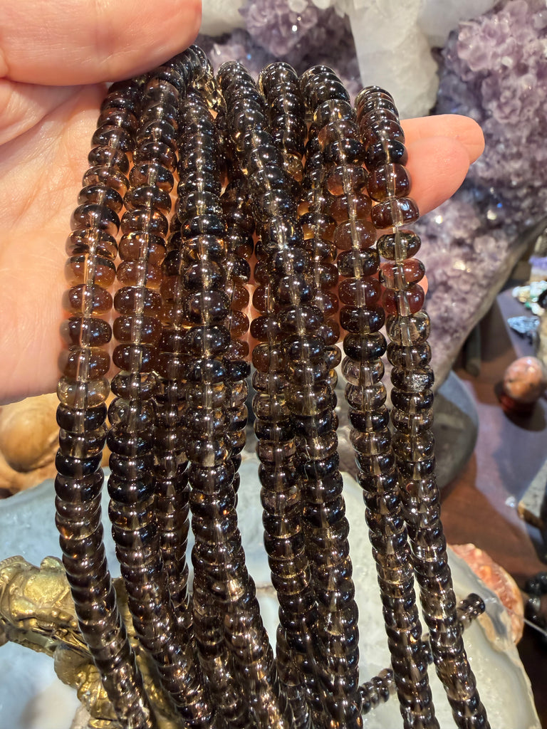 Smoky quartz 8mm smooth rondelle gemstone beads