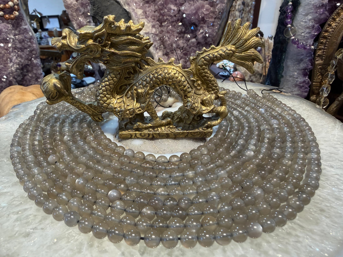 Taupe Moonstone 6mm flash gemstone beads