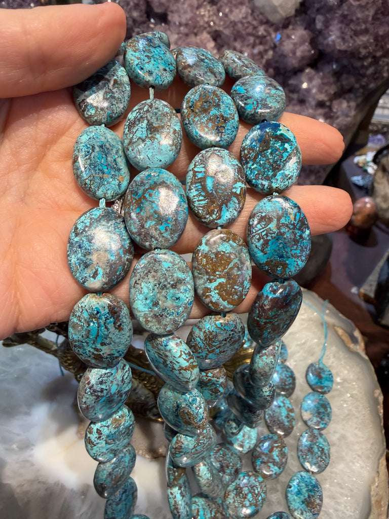 Chrysocolla oval 20mm matrix gemstone beads