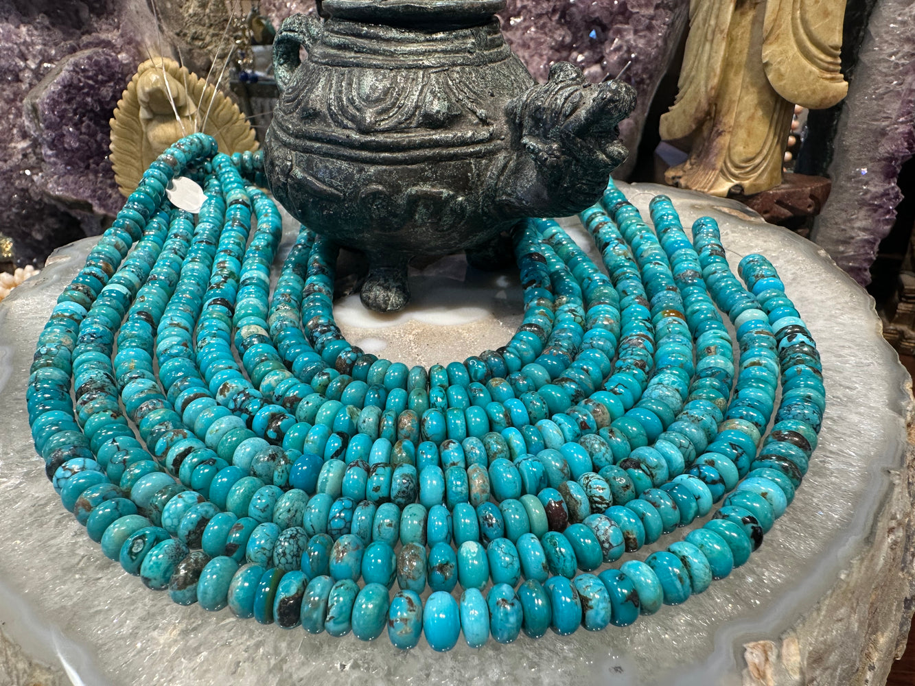 Natural Turquoise 8mm matrix smooth rondelle gemstone beads