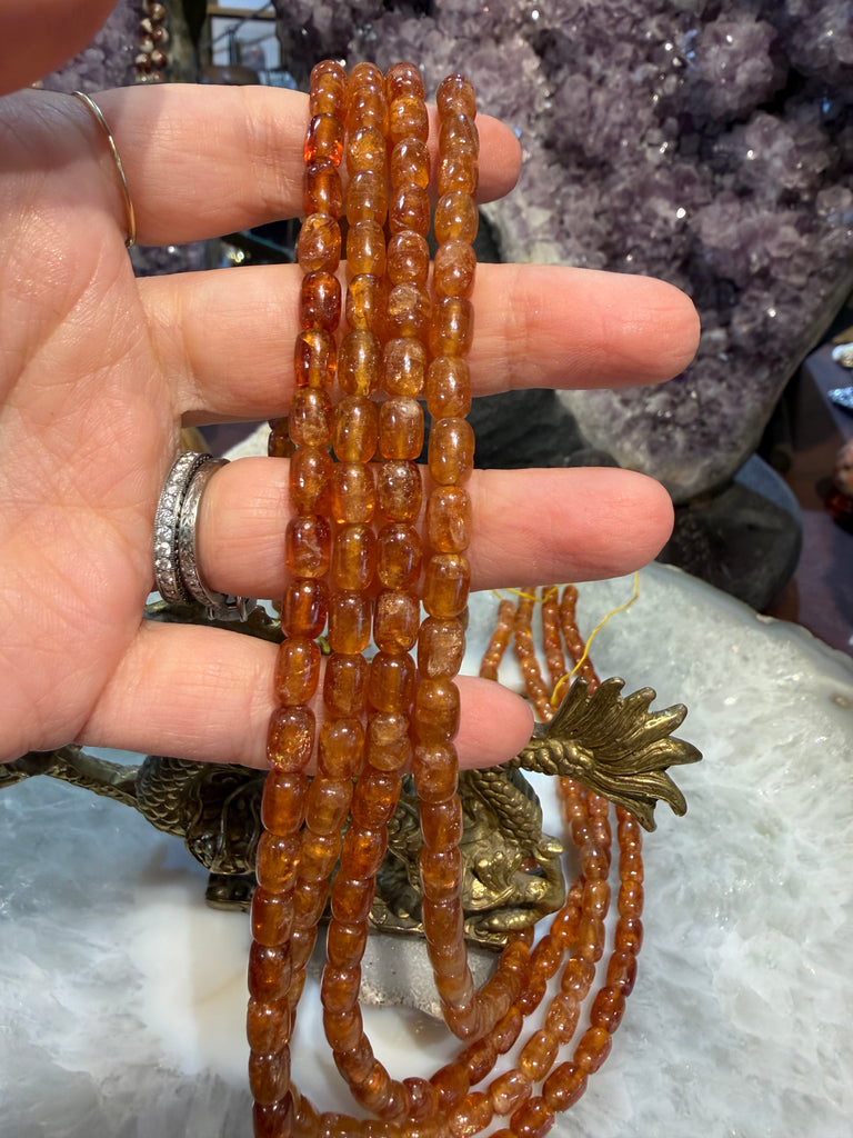 Hessonite garnet tube 7mm gemstone beads