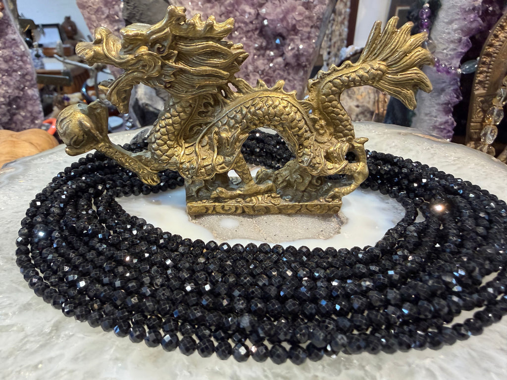 Black tourmaline 4mm faceted cut gemstones beads
