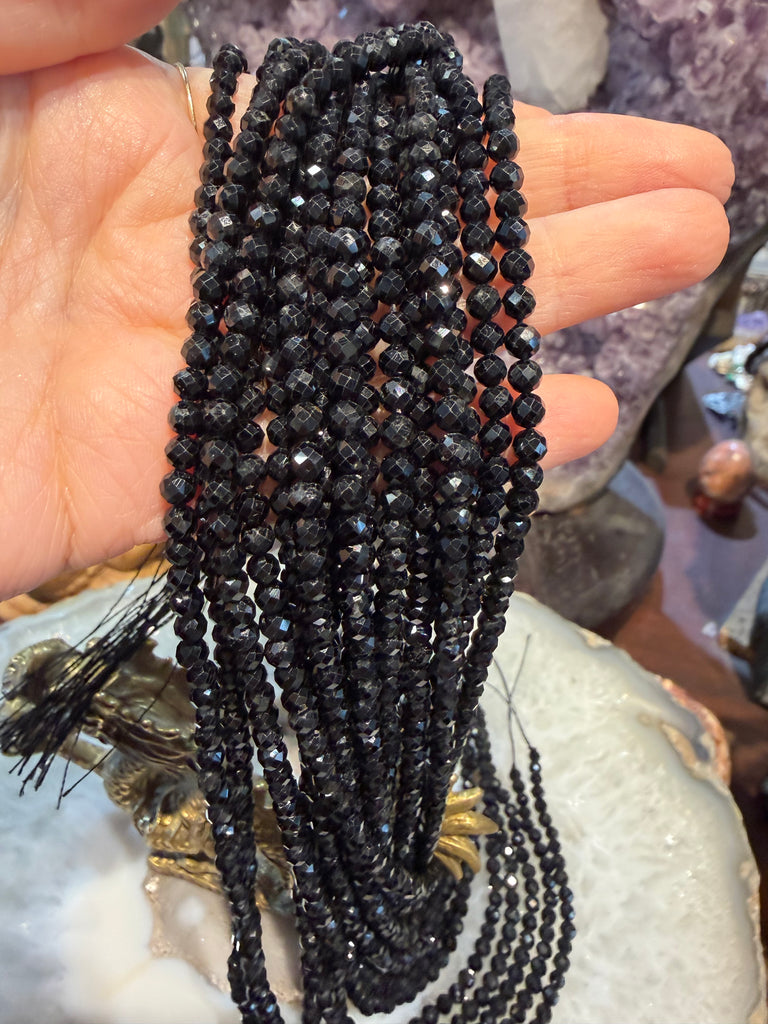 Black tourmaline 4mm faceted cut gemstones beads