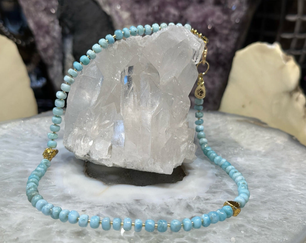 Stunning Natural Blue Larimar Rondelle Gemstone Bead Necklace