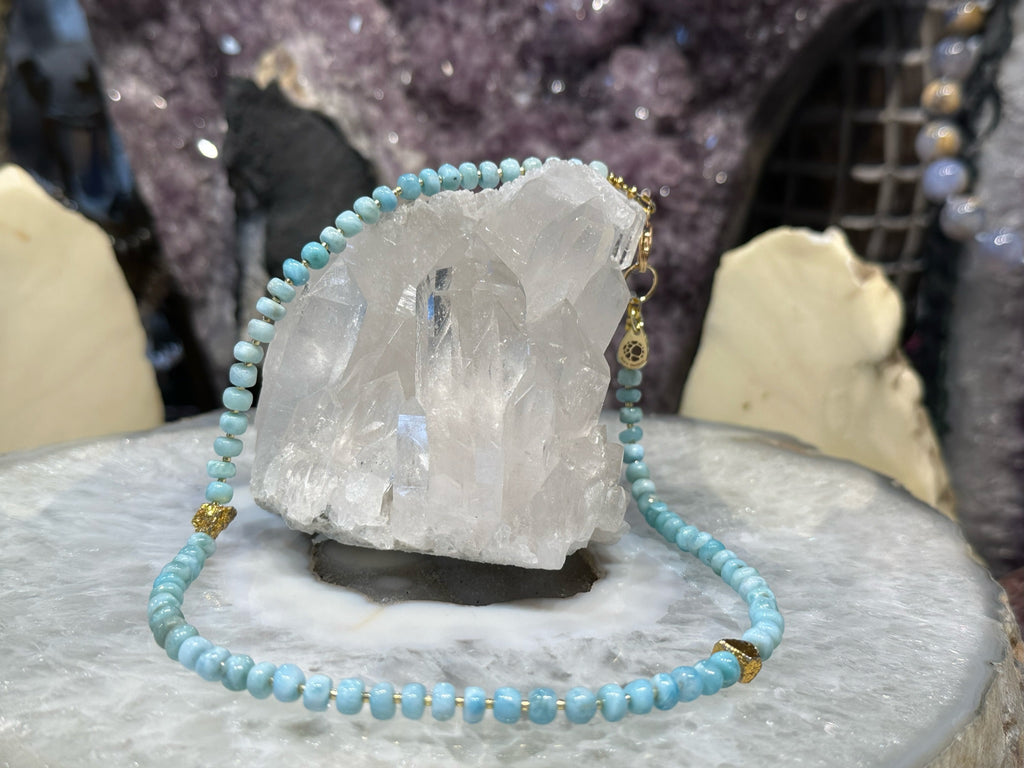 Stunning Natural Blue Larimar Rondelle Gemstone Bead Necklace