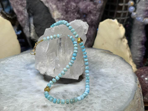 Stunning Natural Blue Larimar Rondelle Gemstone Bead Necklace