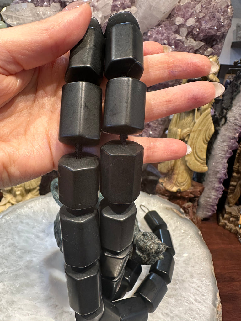 Huge black jade matte 32mm cylinder gemstones beads
