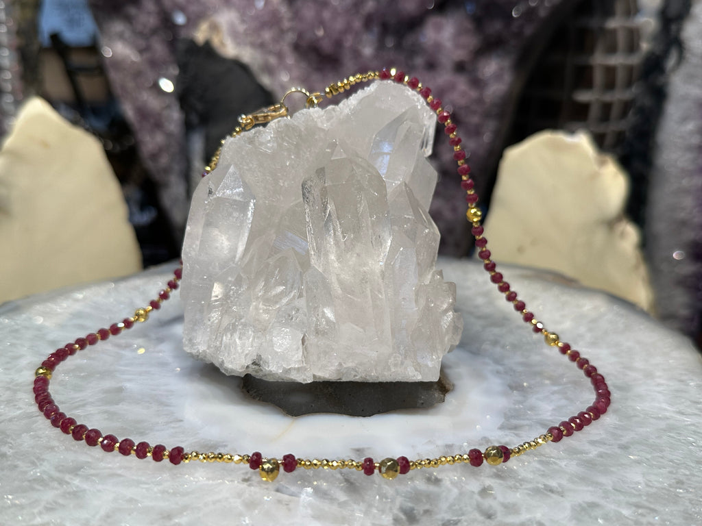 Stunning Faceted Cut Natural ruby & pyrite gemstone necklace