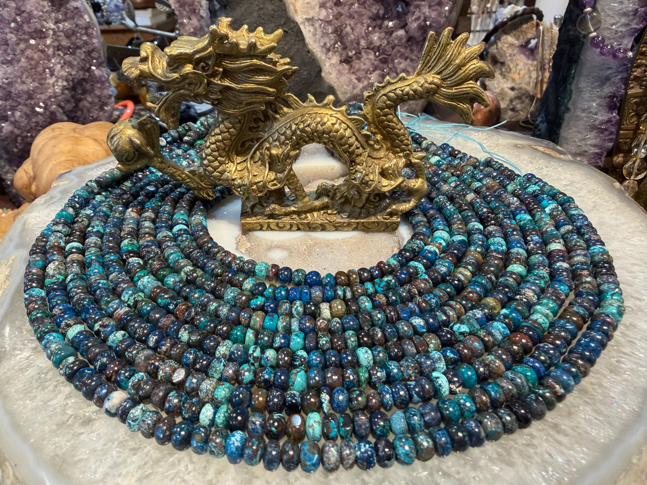 Chrysocolla 6mm smooth rondelle gemstone beads