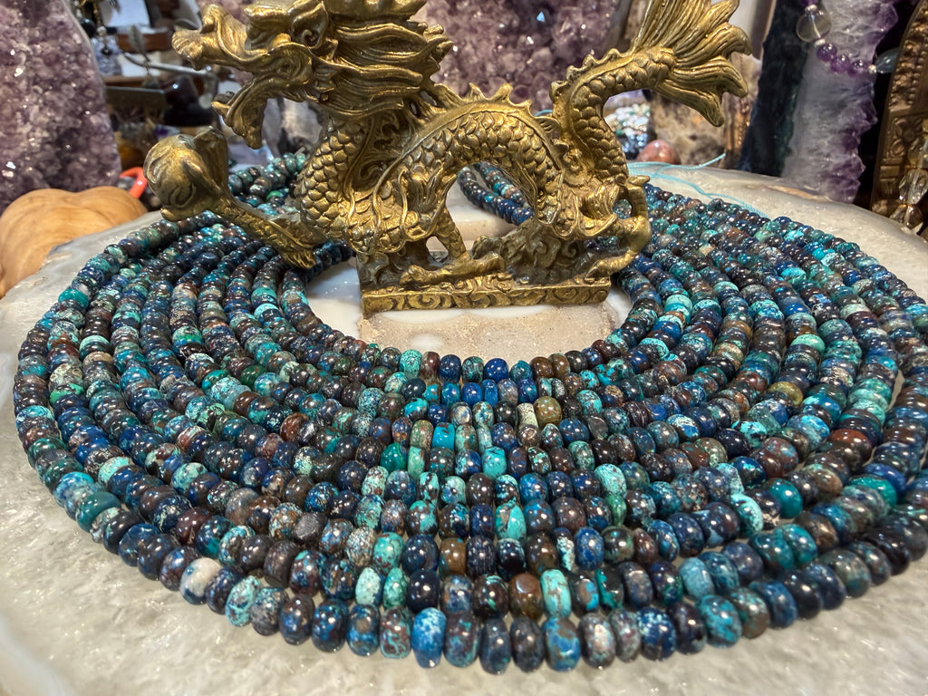 Chrysocolla 6mm smooth rondelle gemstone beads