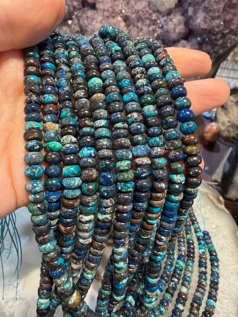 Chrysocolla 6mm smooth rondelle gemstone beads