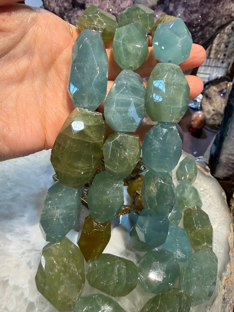 Stunning Rare Large Multicolor Aquamarine Faceted Nugget Gemstone Beads
