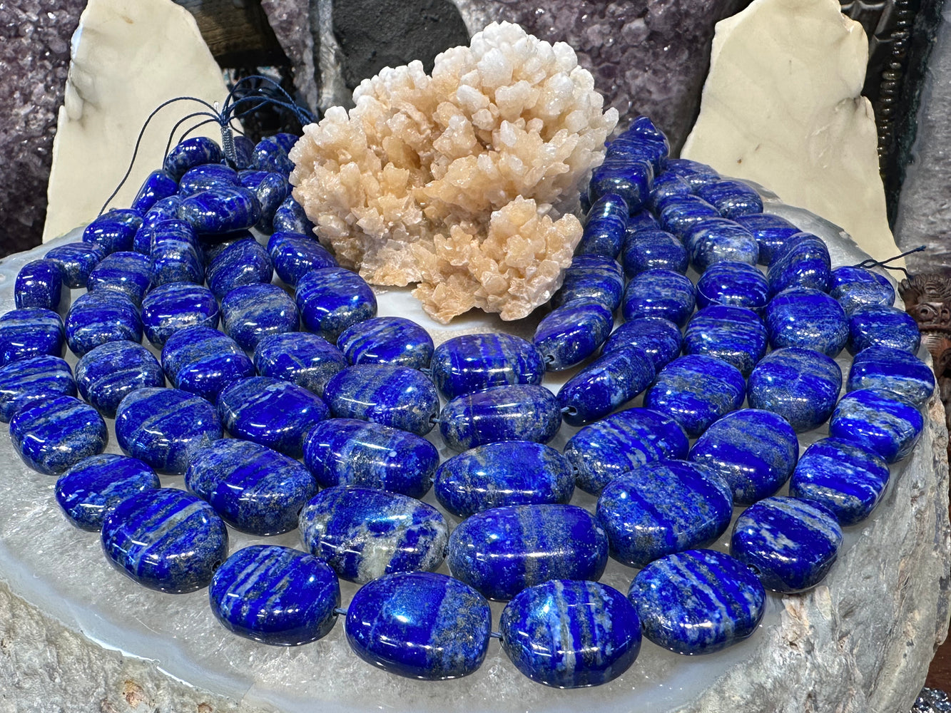 Deep blue lapis lazuli tumble gemstones beads - natural color