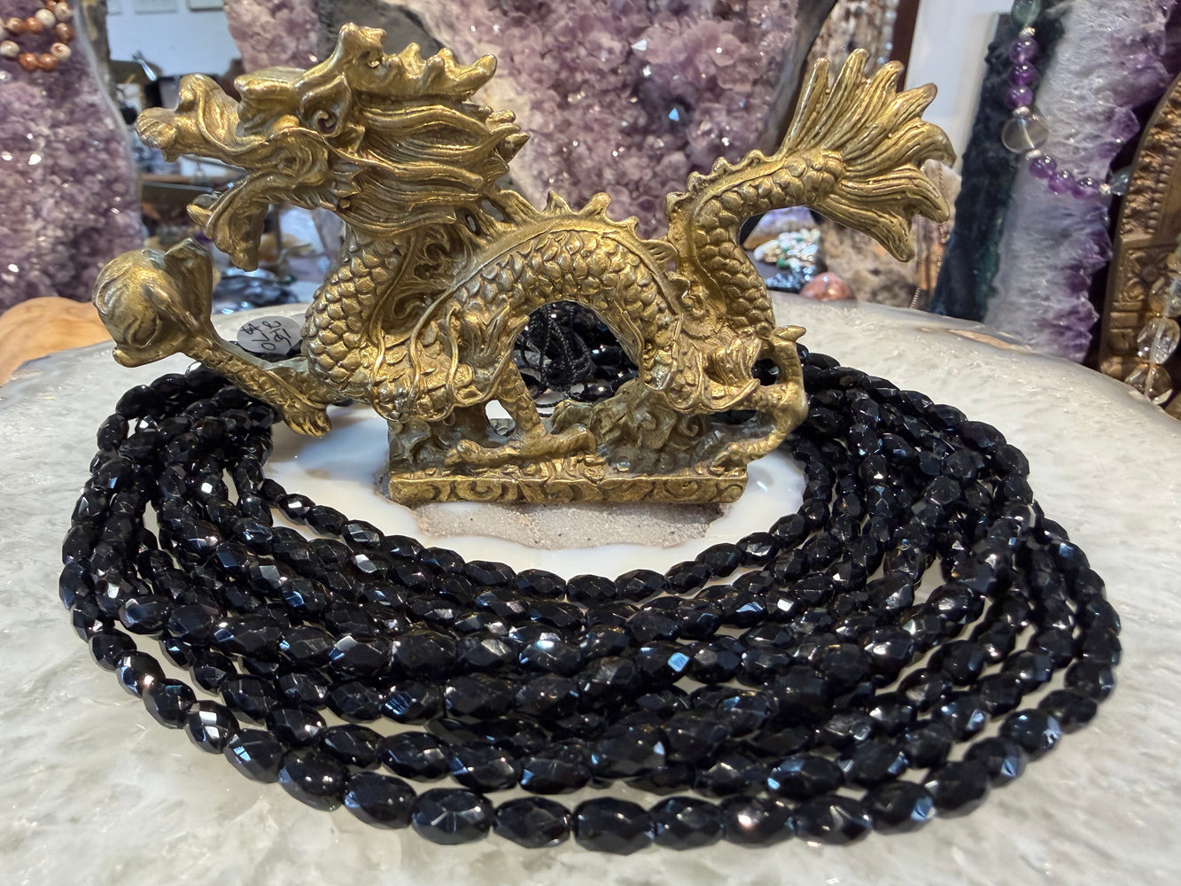 Black tourmaline faceted oval 7mm gemstone beads