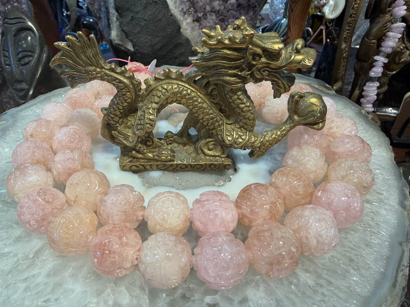 Stunning Morganite carved 19mm shou gemstone