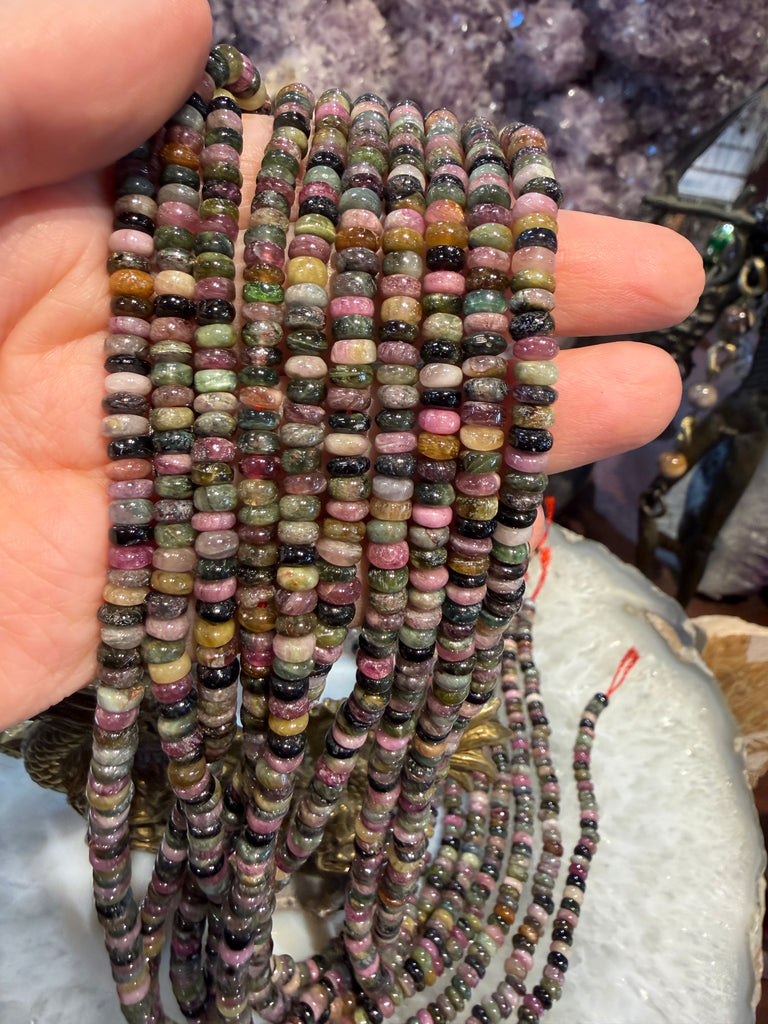 Tourmaline multi rondelle smooth 5mm gemstone beads