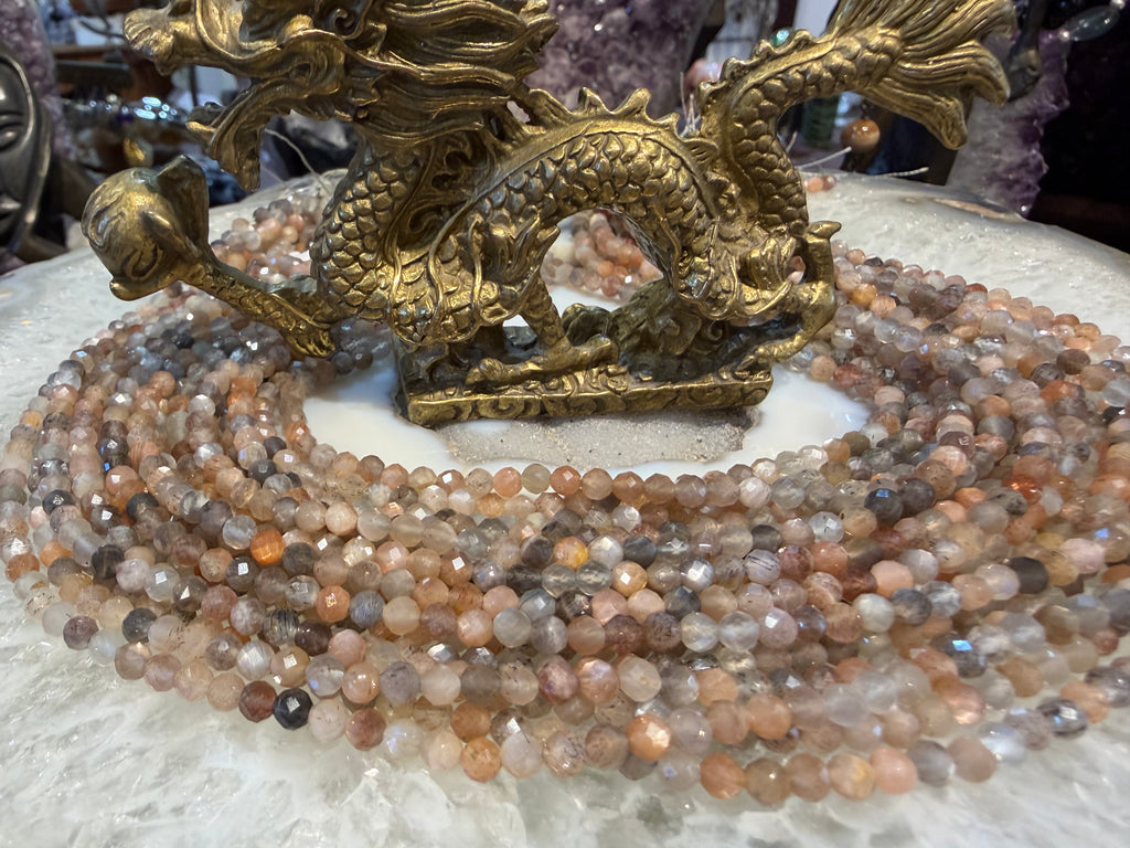 Rutile mix moonstone faceted 4mm gemstone beads