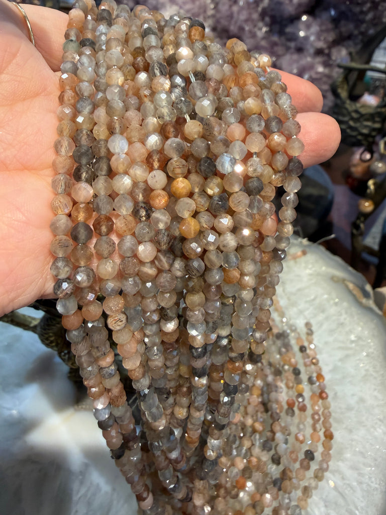 Rutile mix moonstone faceted 4mm gemstone beads