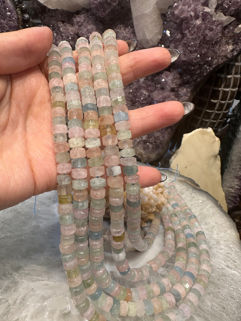 Aquamarine & morganite 7mm faceted stepcut gemstones
