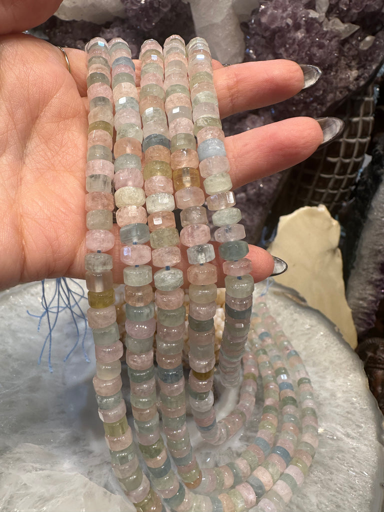 Aquamarine & morganite 7mm faceted stepcut gemstones