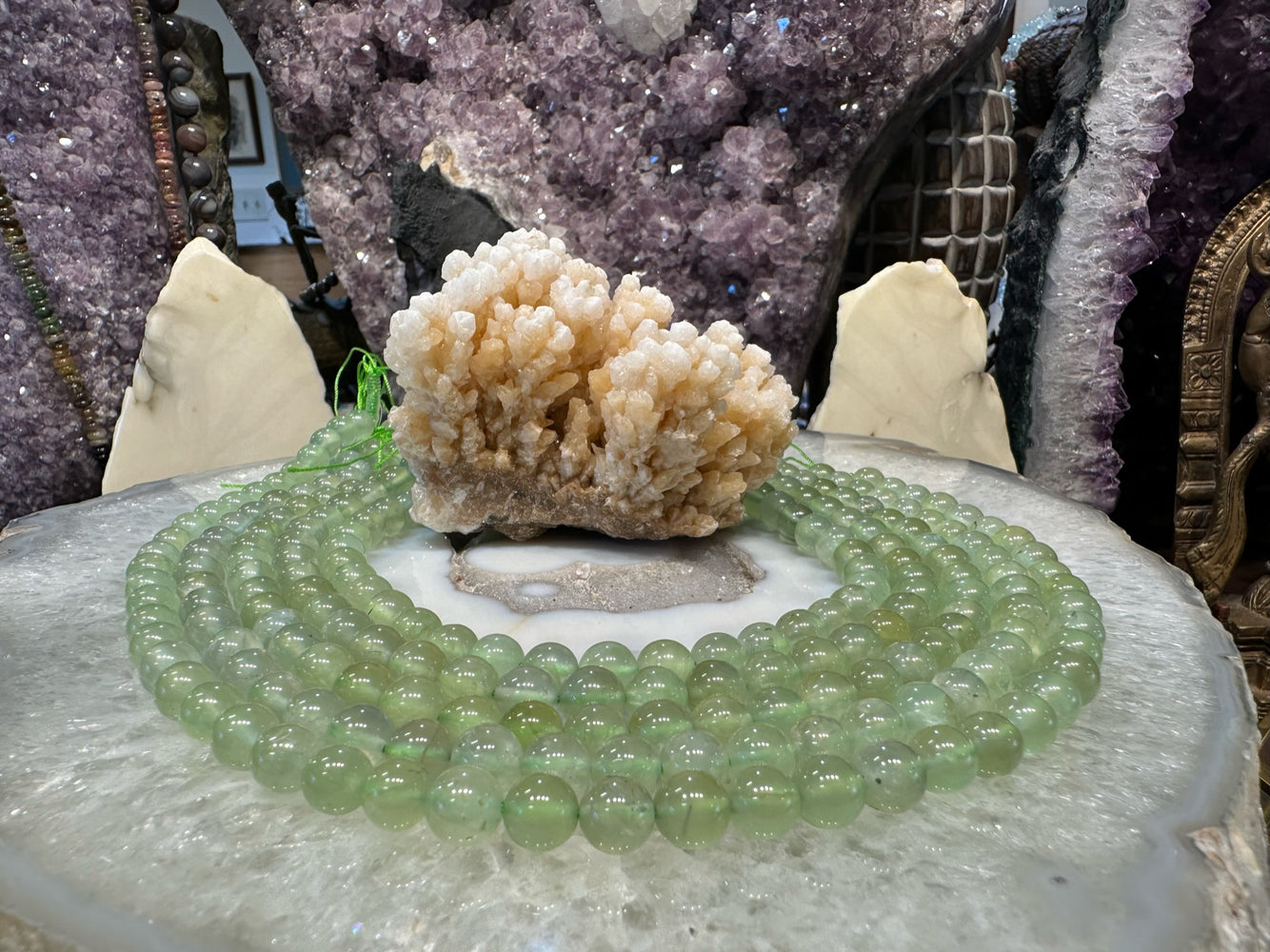 Light green prehnite 8mm chatoyant gemstones beads