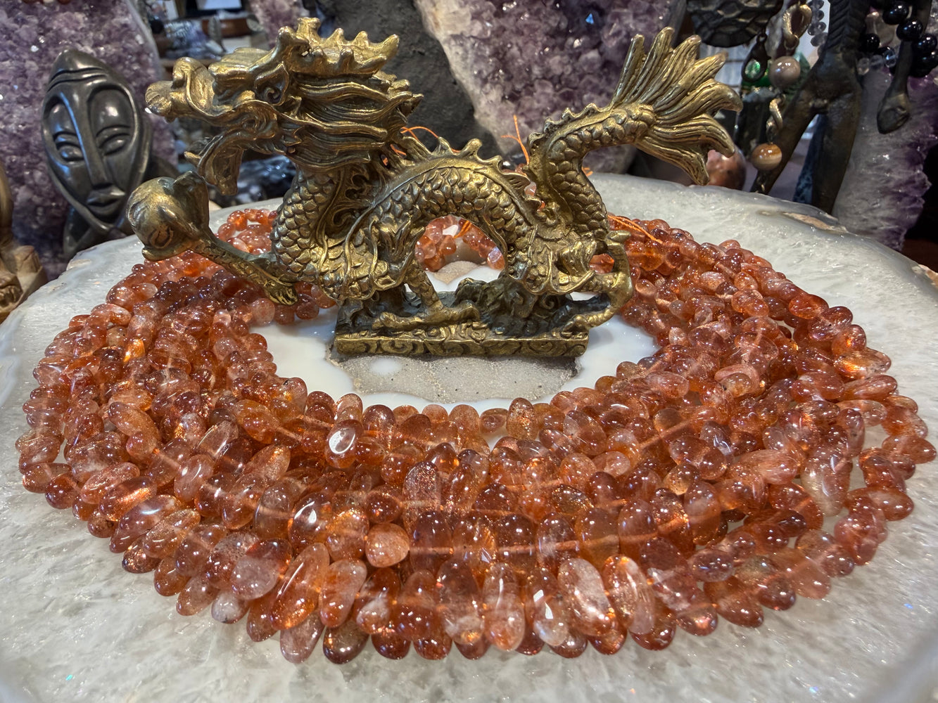 Sunstone flash center drill 8-11mm gemstone beads