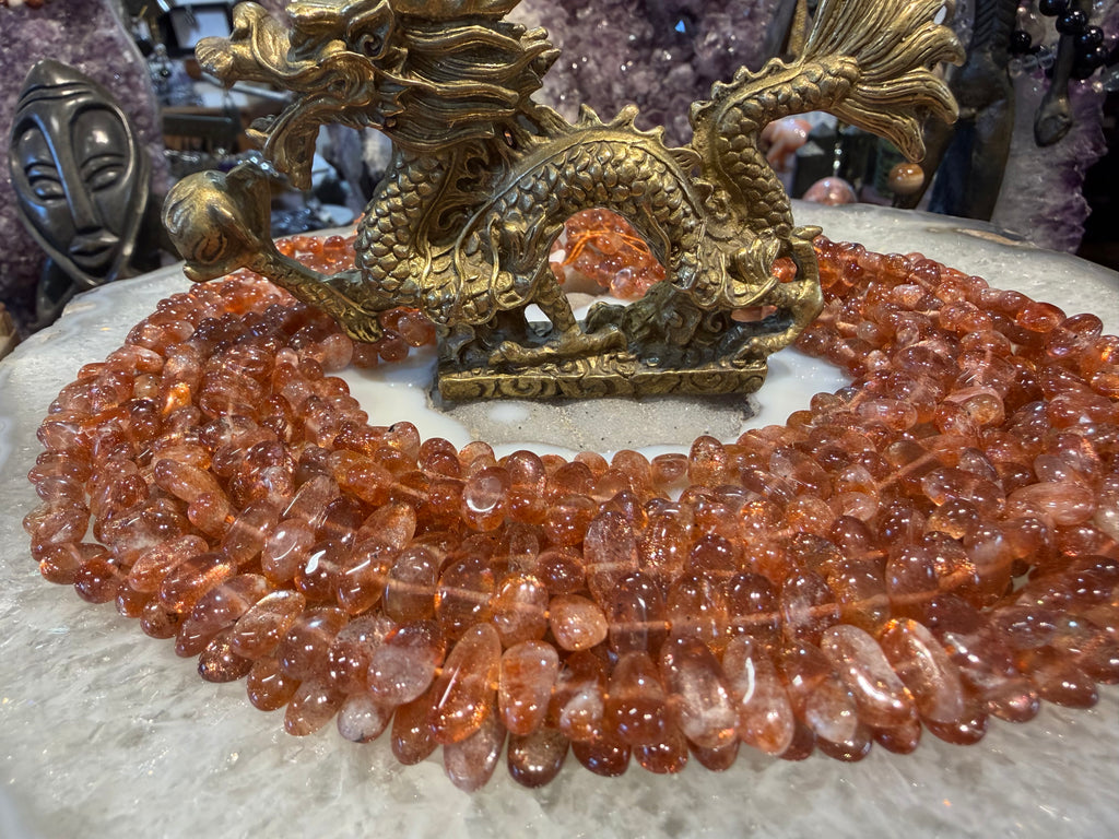 Sunstone flash center drill 8-11mm gemstone beads